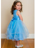 Beaded Blue Lace Tulle Curly Hem Flower Girl Dress